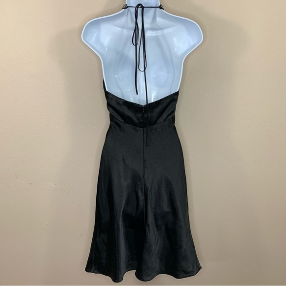 Morgan And Co Black Satin Formal Cocktail Dress Sleeveless Gemstone Small 3 4 - Picture 8 of 12
